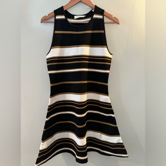 A.L.C. Striped Tank Top Dress Stretchy Black/OffWhite/GoldenBrown Women's L - Picture 2 of 12